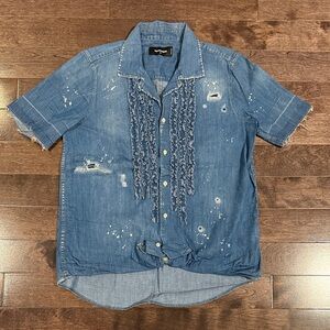 DSQUARED2 Women’s Blue Distressed Denim Blouse